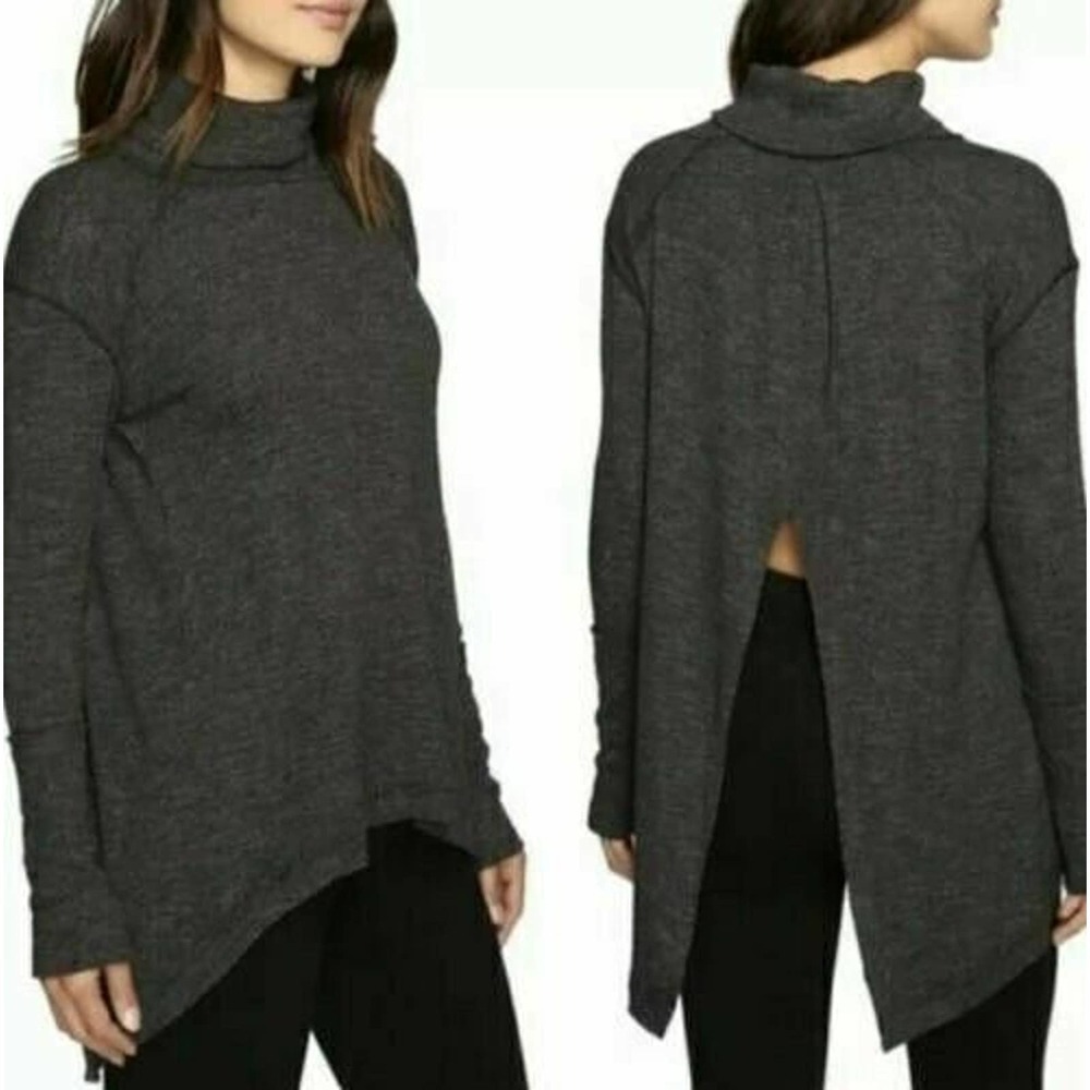 We the Free Free People Split Back Turtleneck Relaxed Fit Boho Gray Oversized